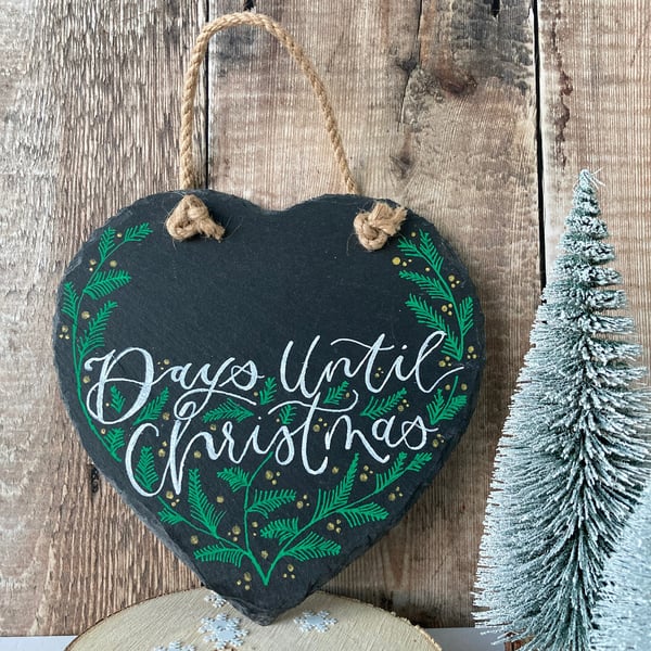 Personalised Slate Christmas Decoration: Heart Sign, Days Until Christmas