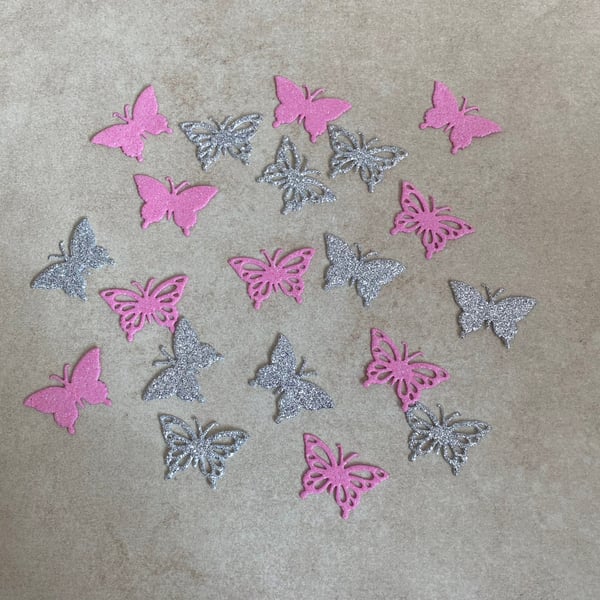 20 Glitter Foam Butterfly Embellishments Silver & Pink