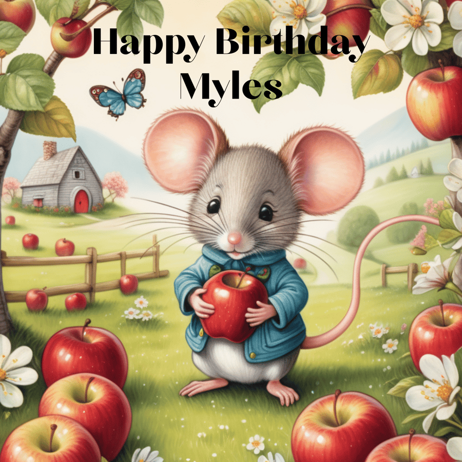 Personalised Birthday Card Happy Whimsical Mous... Folksy
