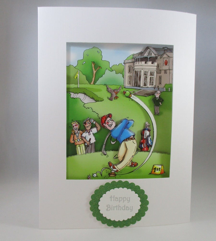 Decoupage,3D Humorous Golf Birthday Card, Personalise
