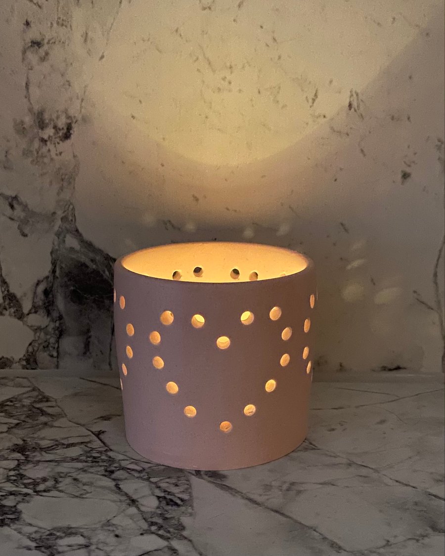 Pale pink handmade Jesmonite Tealight holder, perfect for any home