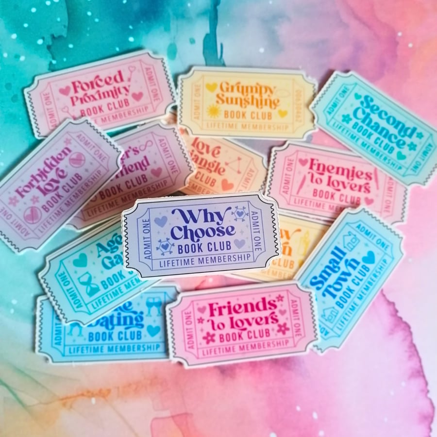 Book Club ticket (genres and tropes) Vinyl Sticker