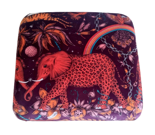 Storage Footstool Emma Shipley Zambezi Red Wine Velvet Fabric Pouffe Elephants 