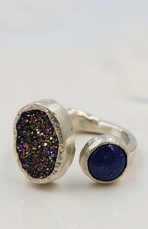 Rainbow and Lapis Toi et Moi Ring