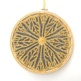 Yellow leaves Knitted Textile Wall hanging 10" Mandala