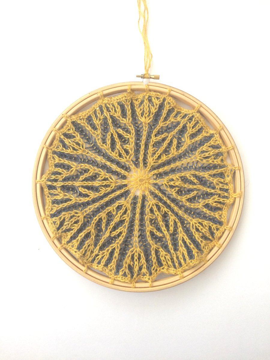 Yellow leaves Knitted Textile Wall hanging 10" Mandala
