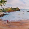 Original watercolour painting of Readymoney Cove, Fowey, Cornwall.