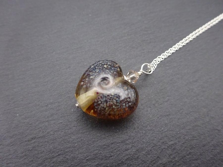 sterling silver chain, lampwork glass heart pendant