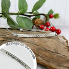 Sterling Silver Slim Bar Bracelet. Engraved Love you Millions on Waxed Cotton