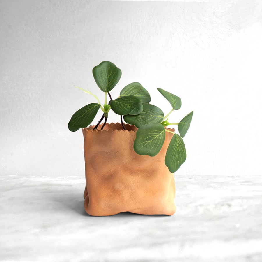 Leather planter (free artificial plant)