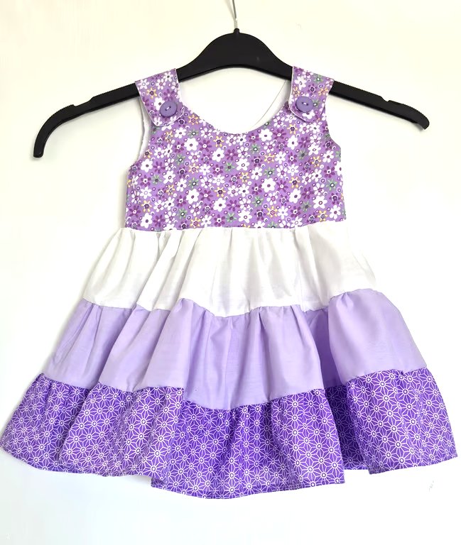 Purple colours toddlers cotton tiered sundress - size 1 to 2 years