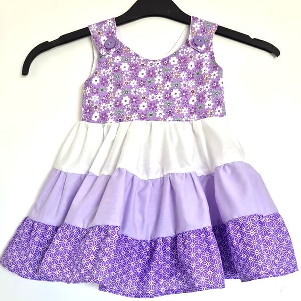 Purple colours toddlers cotton tiered sundress - size 1 to 2 years