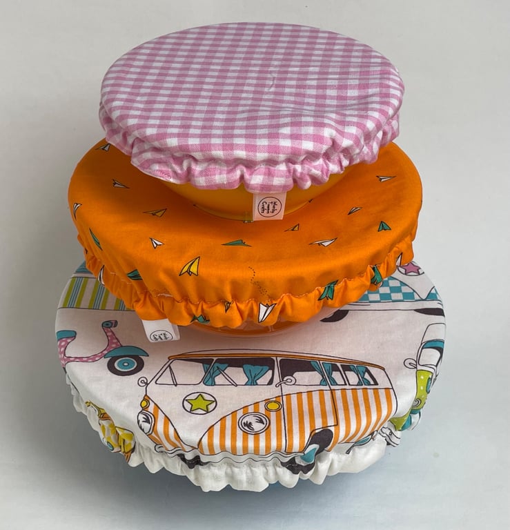 Reusable bowl covers - set of three. Camper vans, and checks