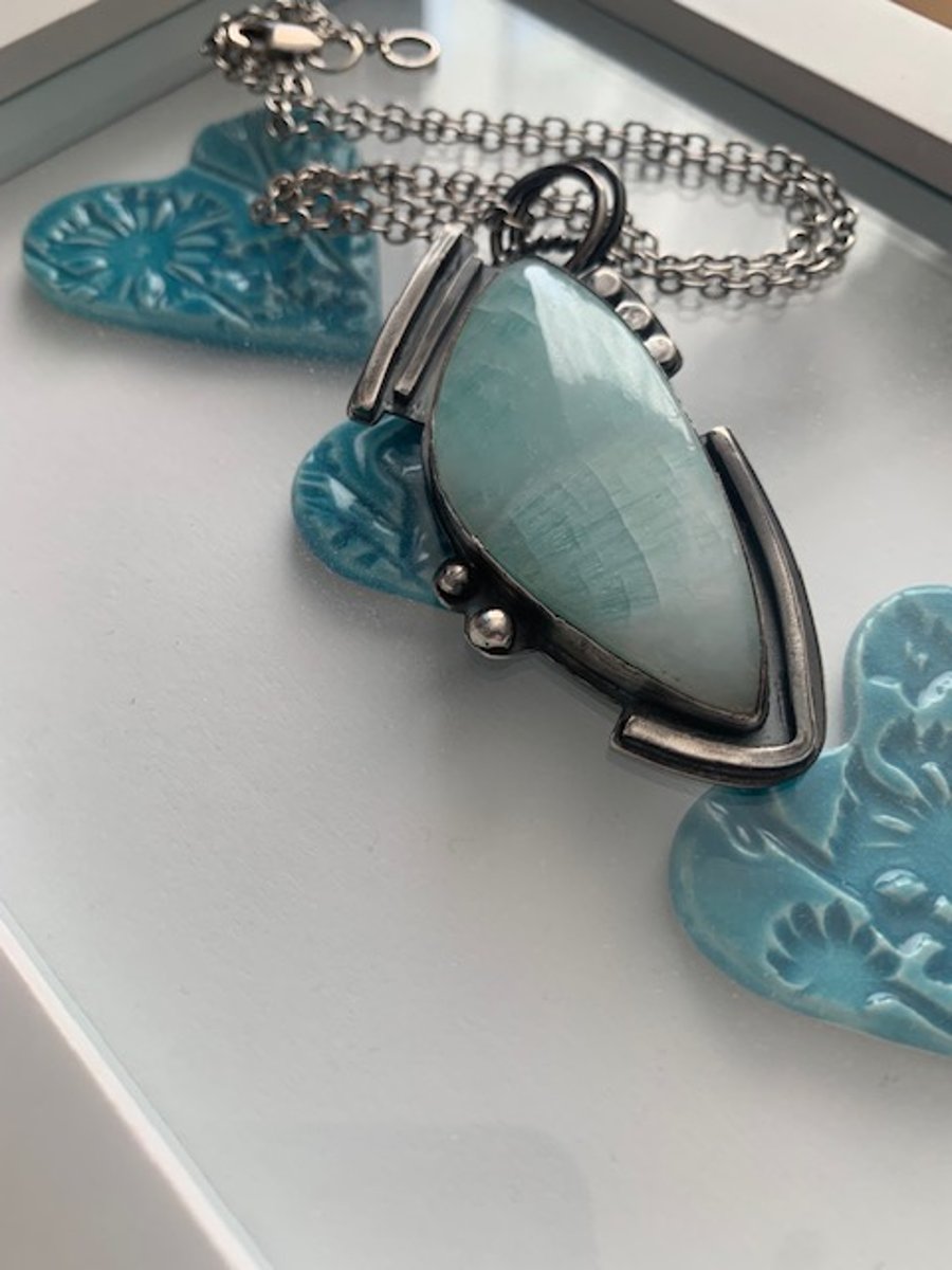 Sterling silver Caribbean Blue Calcite Statement pendant