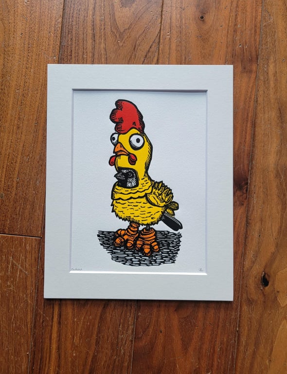 The Mascot - handmade original linocut bird art print