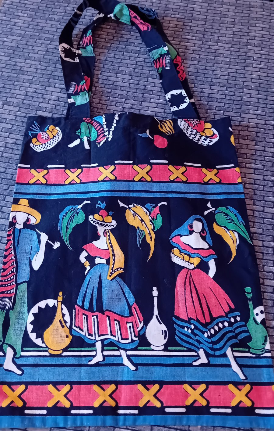 Cotton Tote Bag – Vintage 1950s Mexican-Inspired Print
