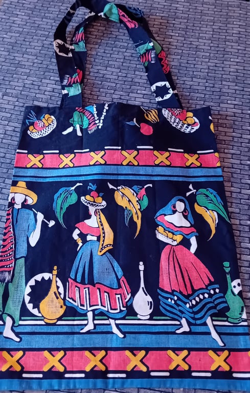 Cotton Tote Bag – Vintage 1950s Mexican-Inspired Print