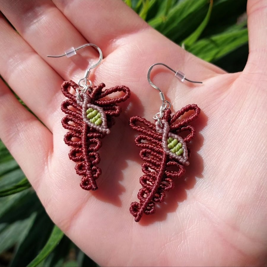 Macrame Fern & Leaf Earrings 