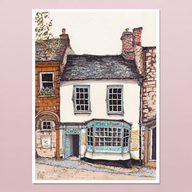The Shake & Sweet Shop Witney Print - Café Illustration - Oxfordshire Wall Art