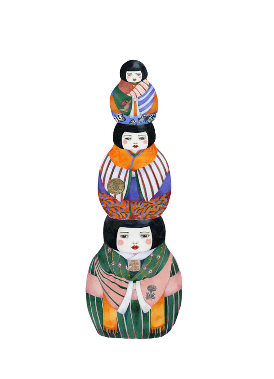 Print Russian Dolls totem Giclee A4 print