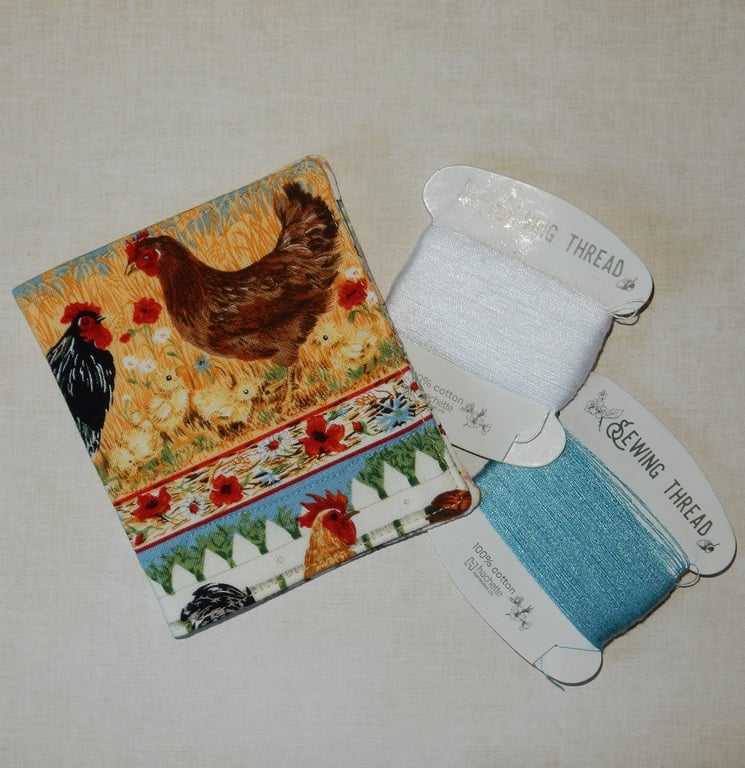 Padded needle case - hens and chickens