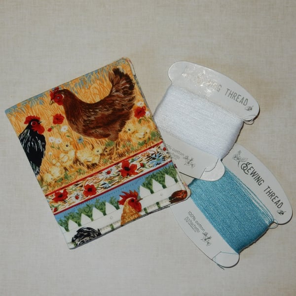 Padded needle case - hens and chickens