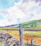 Framed Watercolour Impressionist Landscape Gate Overlooking Meadow  - Image 4