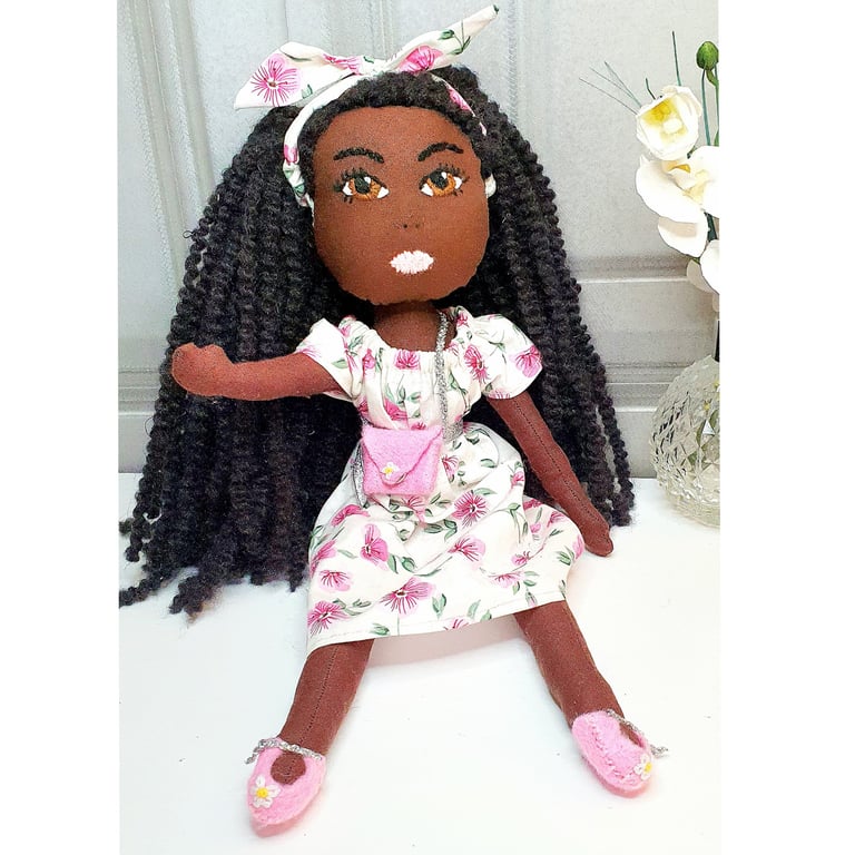 Nia - Handmade Heirloom Afro-Caribbean Doll – Real Wool Hair, 100% Cotton