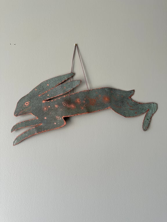 Handmade Copper Hare Sculpture Wall Hanging