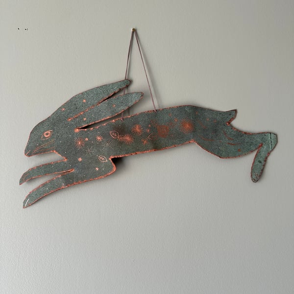 Handmade Copper Hare Sculpture Wall Hanging