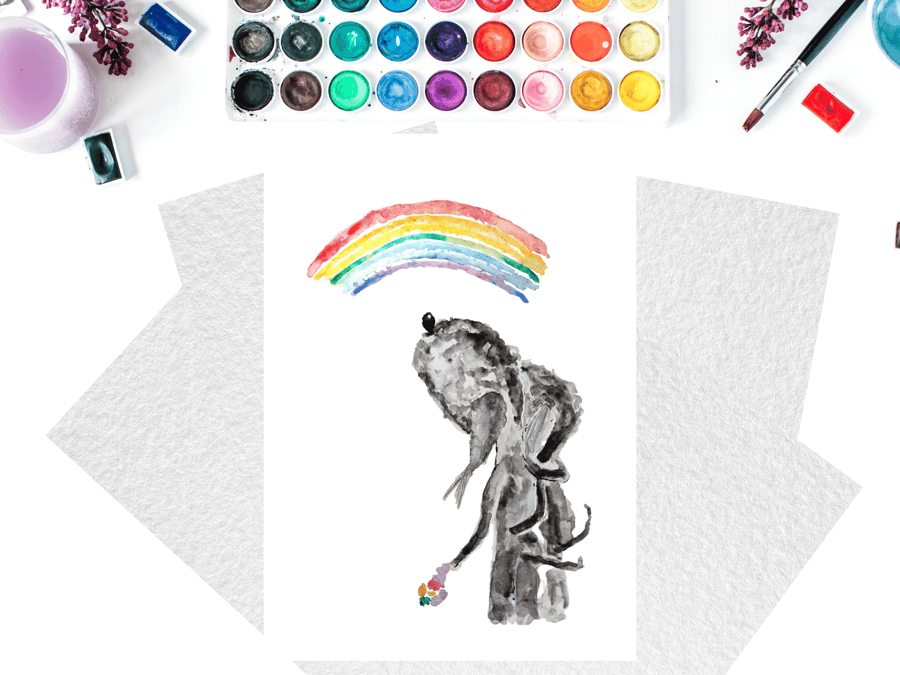 Bedlington Terrier A4 print, rainbow, dog lovers art, illustration