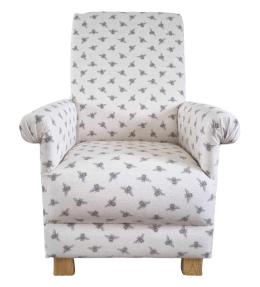 Bees Armchair Adult Chair Fryetts Natural Fabric Insects Accent White Nursery 