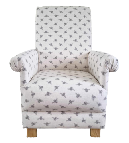 Bees Armchair Adult Chair Fryetts Natural Fabric Insects Accent White Nursery 