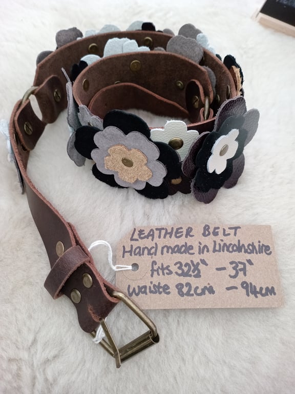 Brown Flower Leather Belt 