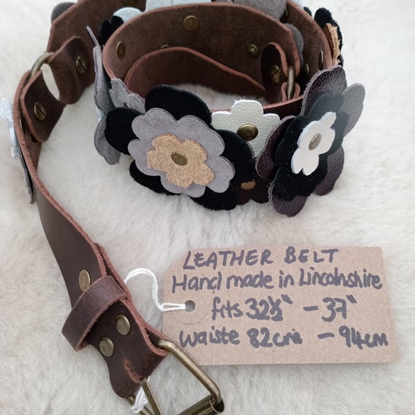 Brown Flower Leather Belt 