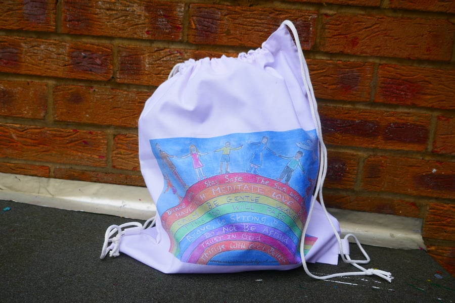 Colourful Rainbow, Uplifting quotes   Drawstring bag, 34cm x 40 cm 