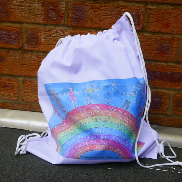 Colourful Rainbow, Uplifting quotes   Drawstring bag, 34cm x 40 cm 