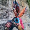 Faux hare head wall mount in William Morris fabric
