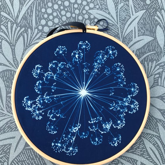  Cyanotype Botanical Art in a Hoop.