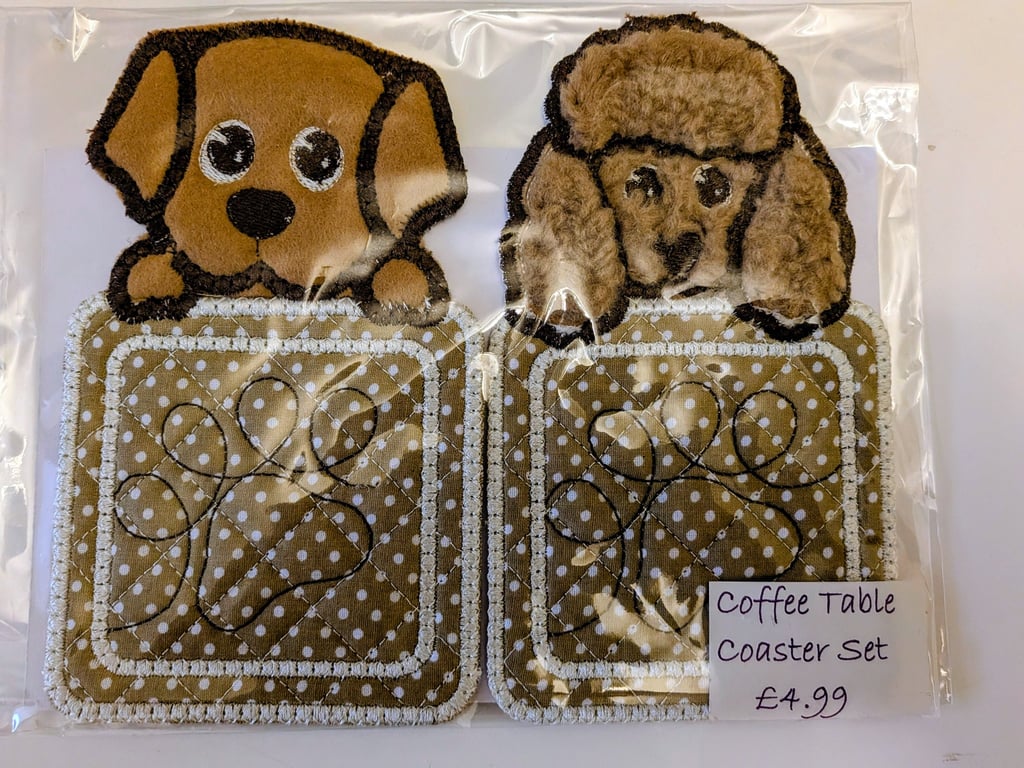 A Pair of Peeping Puppy Handmade Coasters 