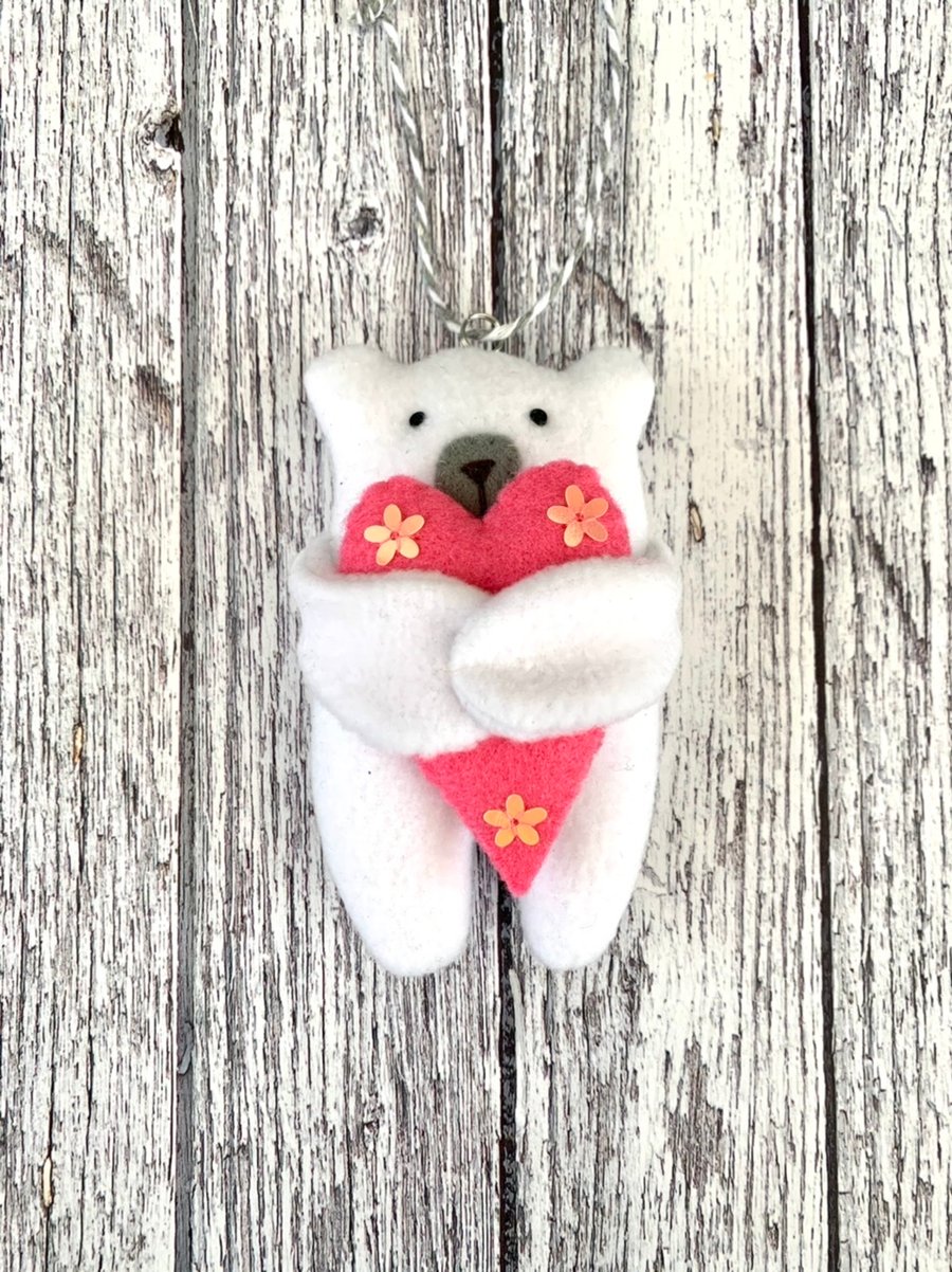 Polar Bear with heart hanging decoration 