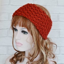 Womens Russet Chunky Knit Cable Headband, Wide Headband, Earwarmer
