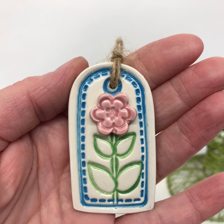 Small decorative pottery tag with flower design gift tag hanging decoration