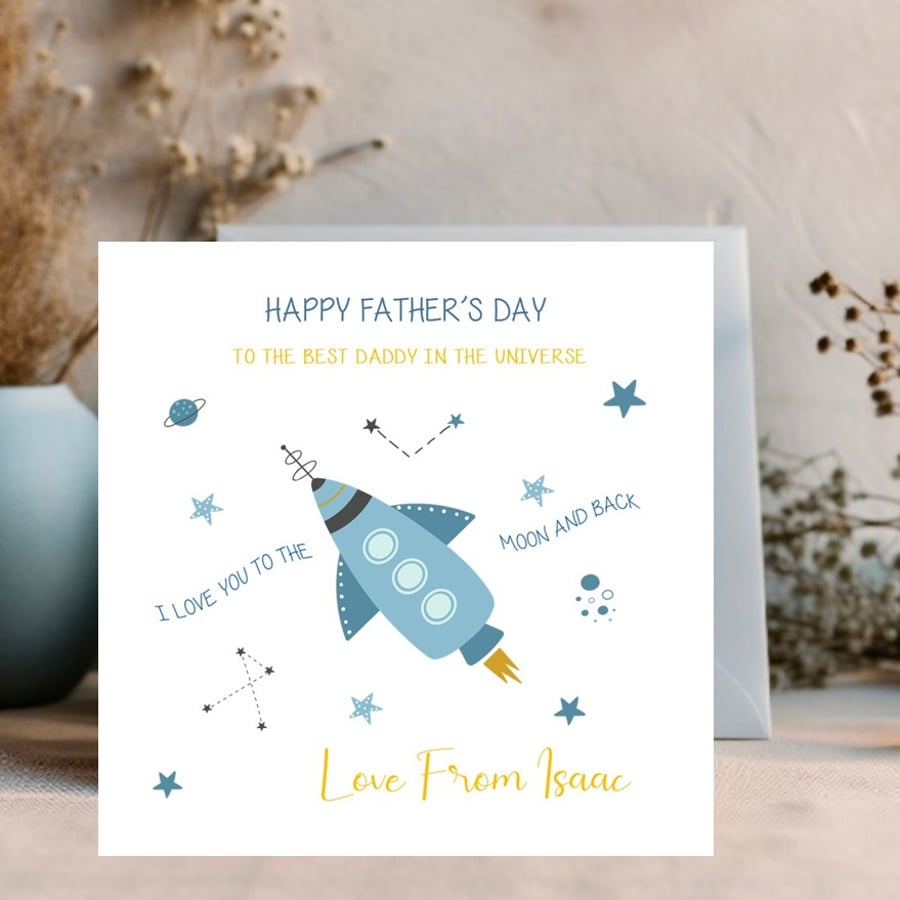 Personalised Watercolour Rocket Father's Day Card 