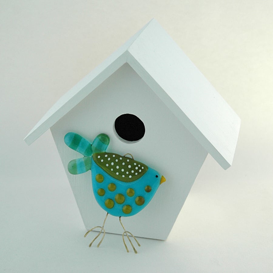 Fused Glass Turquoise Spotty Bird Decoration