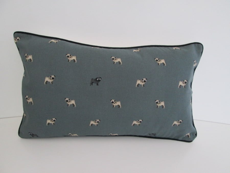Sophie Allport Pugs Cushion Cover with Black Piping