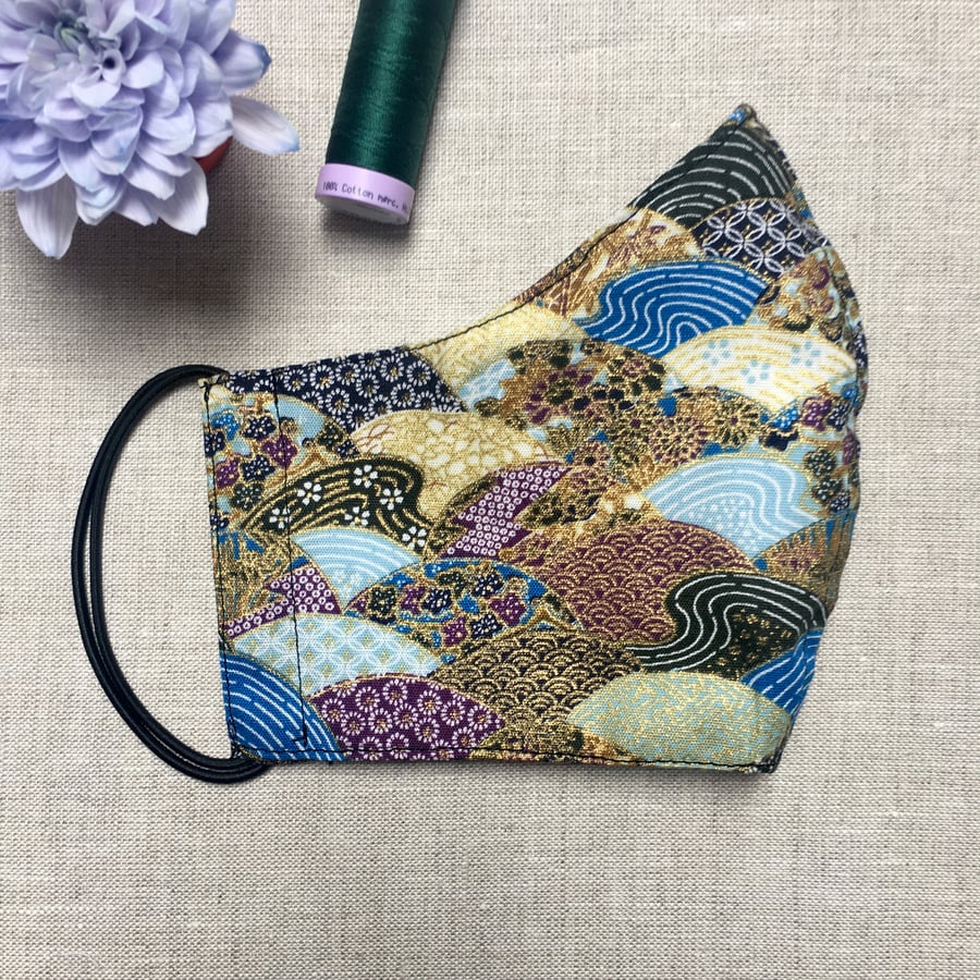 Japanese Patchwork Cotton Face Mask with Nose Wire & Pocket Adult Child Reusable