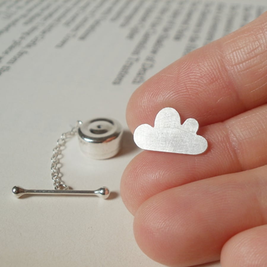 fluffy cloud tie tack in sterling silver