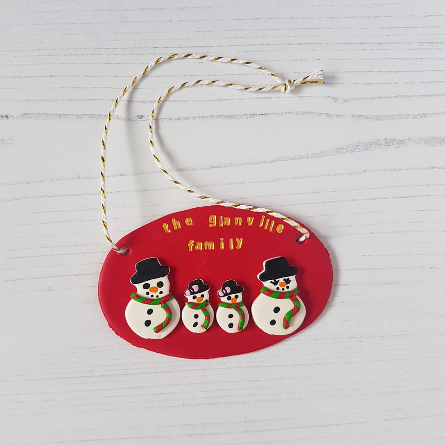 Snowman family or couple Christmas decoration, personalised, names