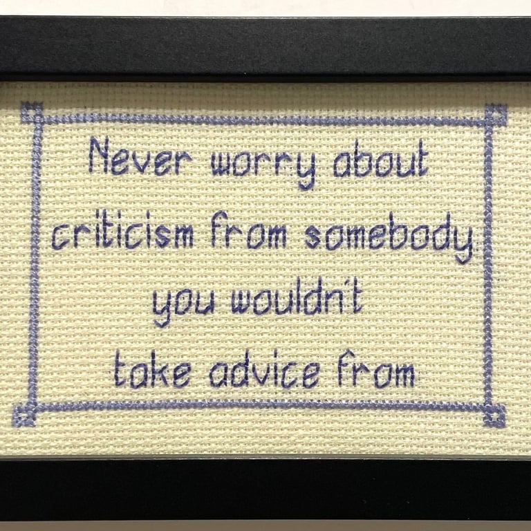 Handmade framed cross stitch quote 
